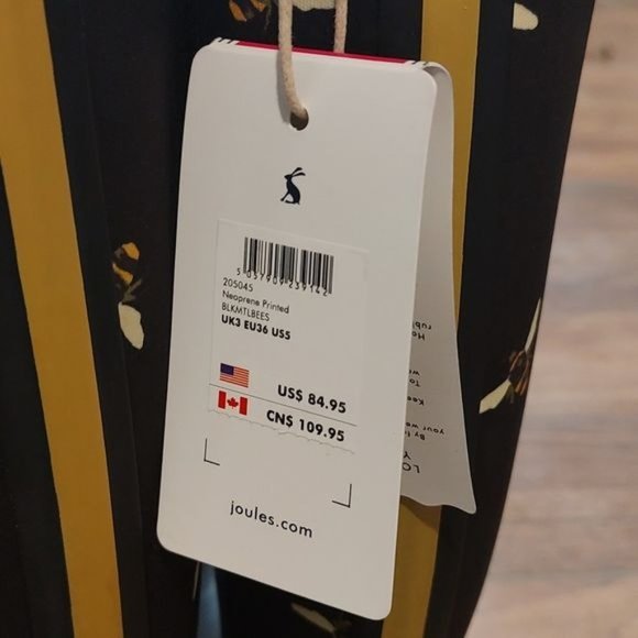 NWT Joules 5 neoprene right as rain printed bee boots tall black wellies - Picture 6 of 8